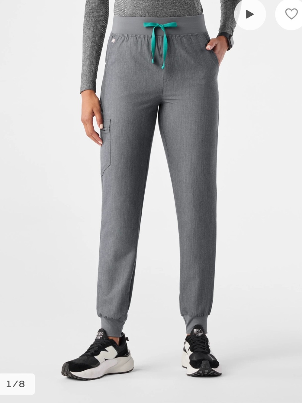 Figs Gray Jogger Pants with Teal Drawstring